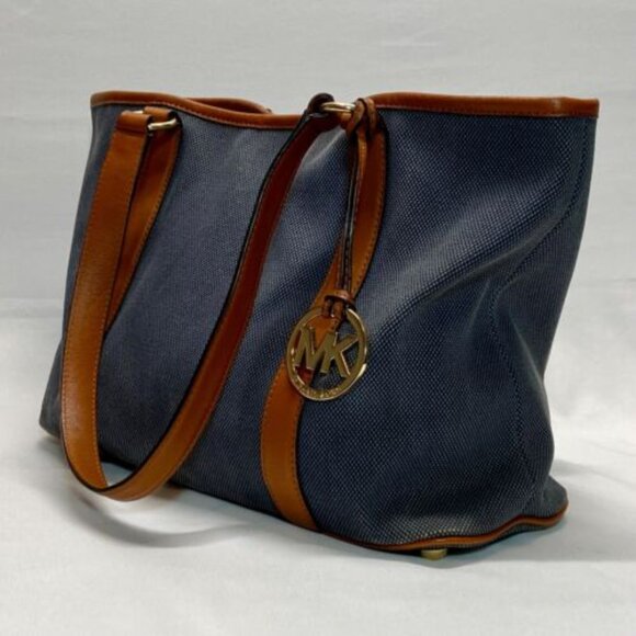 Michael Kors Canvas with Leather Trim Oversized Tote Denim & Brown Rare GUC - Picture 2 of 15
